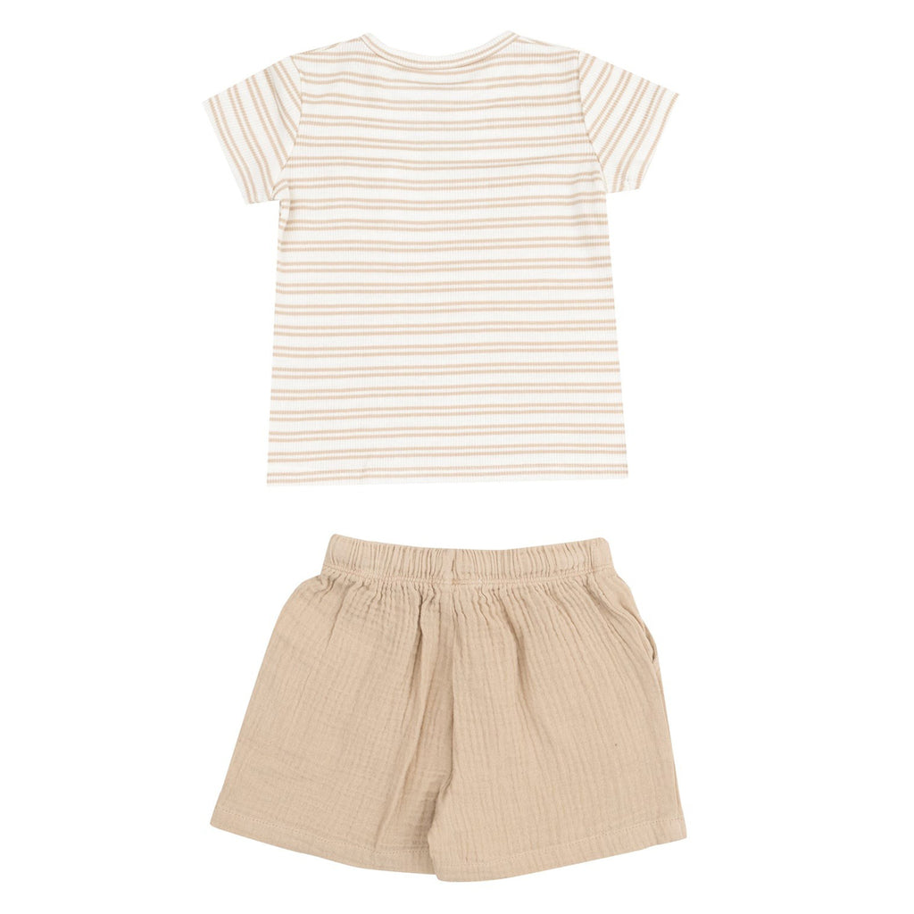 Stripe Oxford Tan S/s Crew Neck Tee W/ Pocket + Casual Short