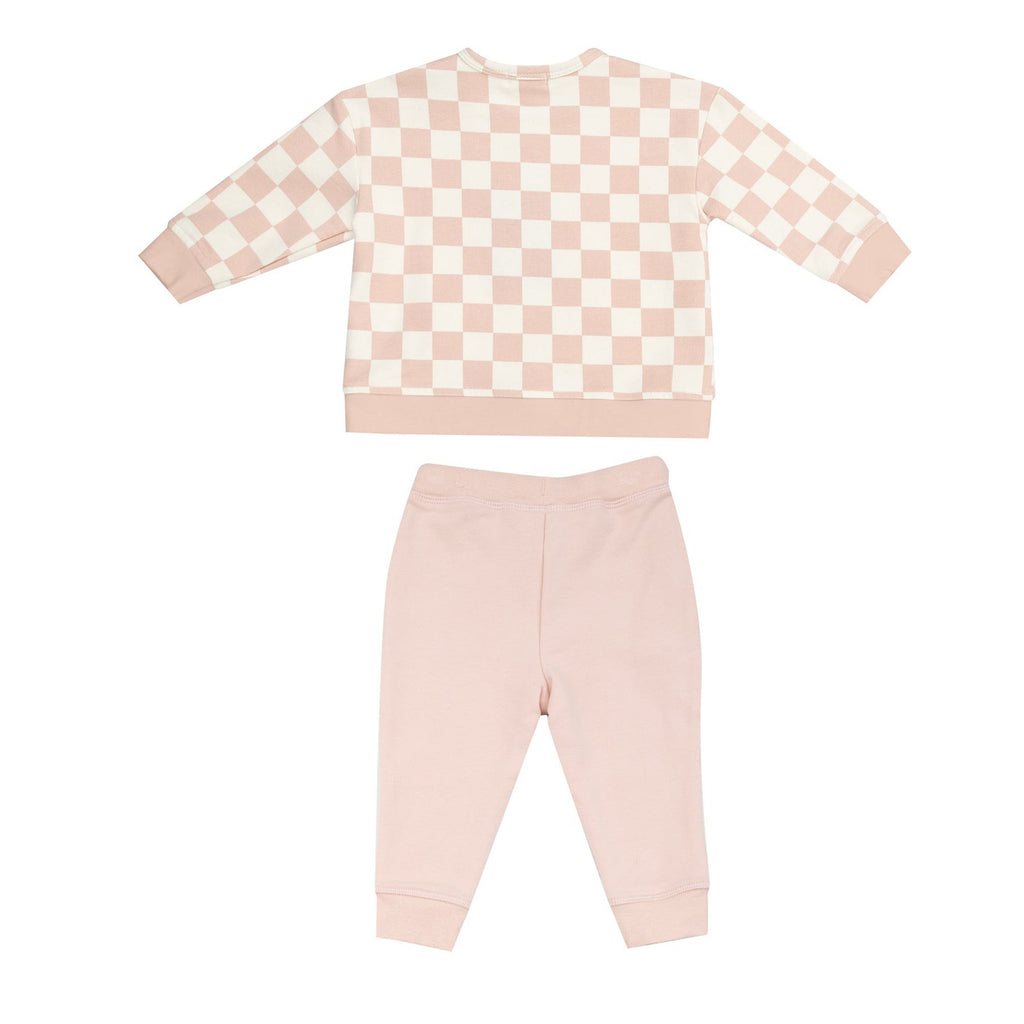 French Terry Checkerboard Pink - Sweatshirt W/ Daisy Patch + Jogger