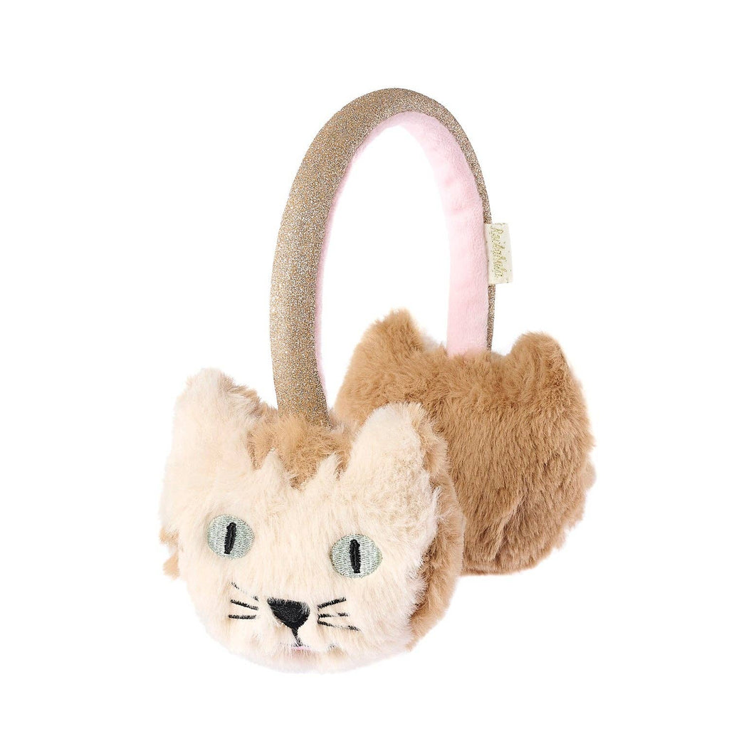 Cat-shaped ear muffs with a pink interior on a white background