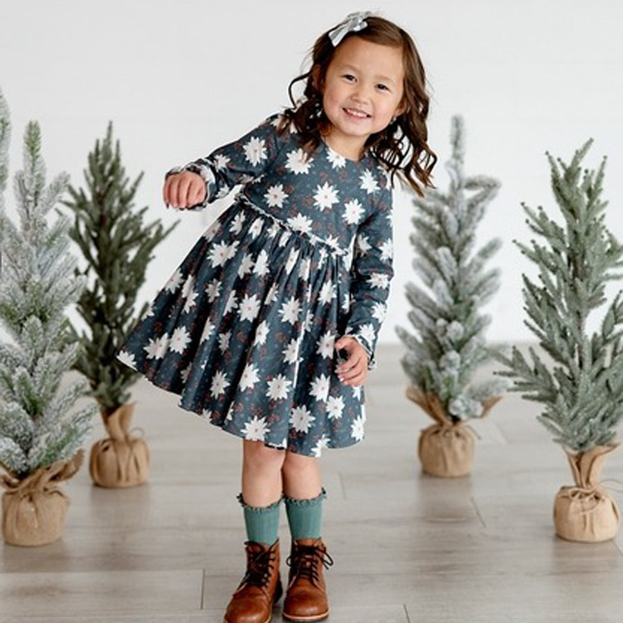 Tallulah Dress in Green Poinsettia - Poplin Cotton Dress Tallulah Dress in Green Poinsettia - Poplin Cotton Dress