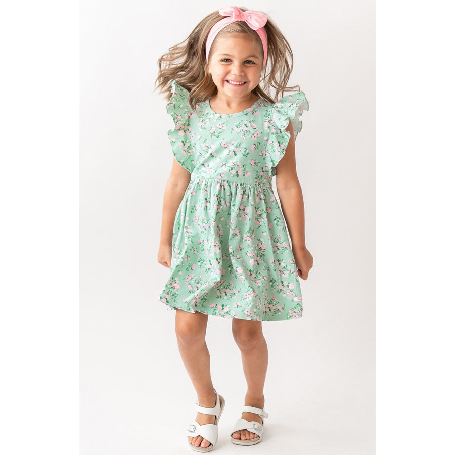 Tea Roses Ruffle Sleeve Knit Dress-DRESSES & SKIRTS-Ruffle Butts-Joannas Cuties