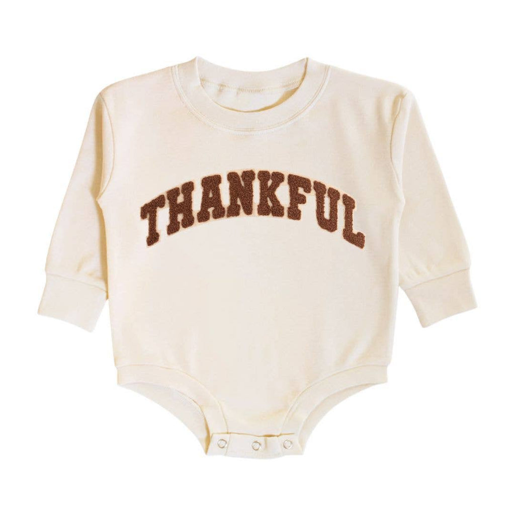 Thankful Patch Varsity Thanksgiving Long Sleeve Romper