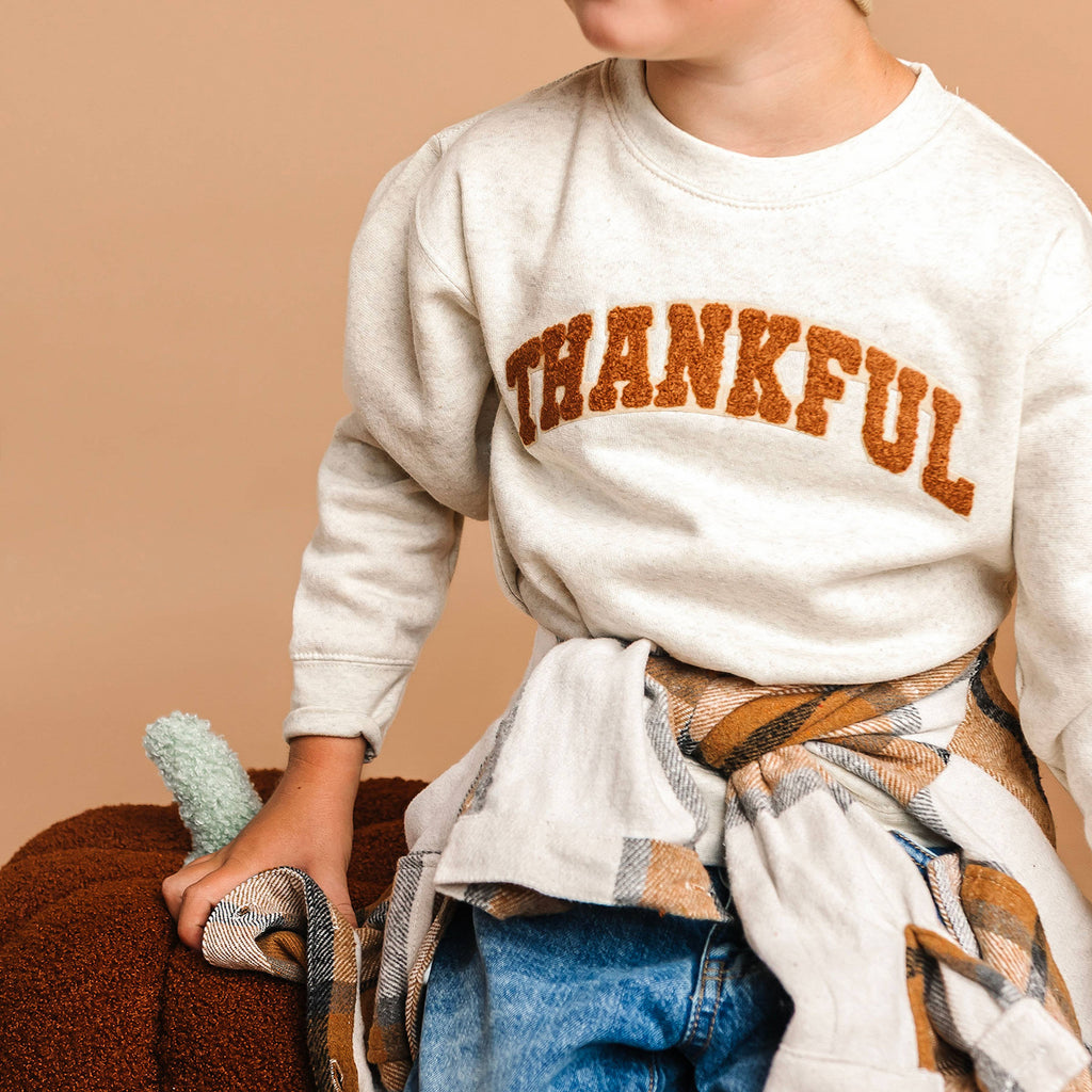 Thankful Patch Varsity Thanksgiving Sweatshirt