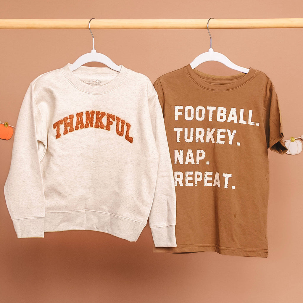 Thankful Patch Varsity Thanksgiving Sweatshirt