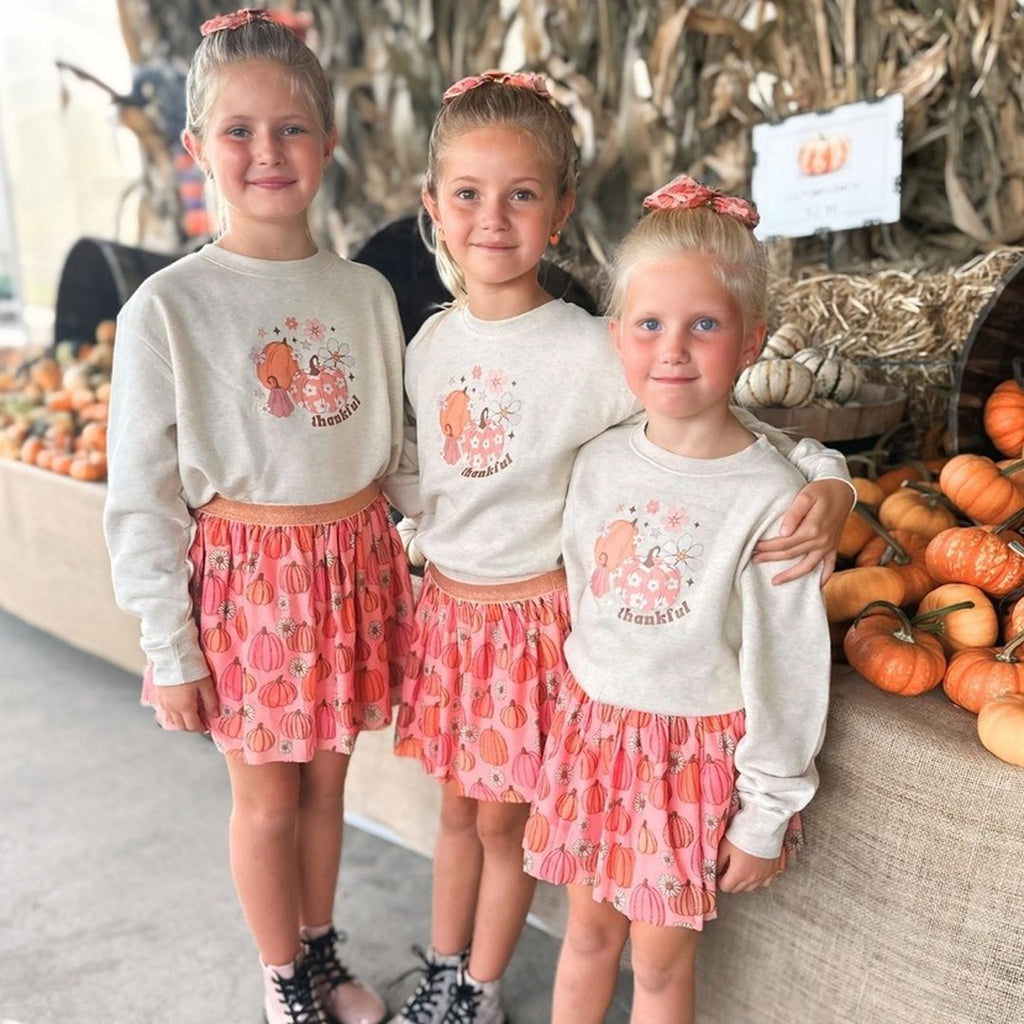 Thankful Pumpkin Daisy Thanksgiving Kids Sweatshirt