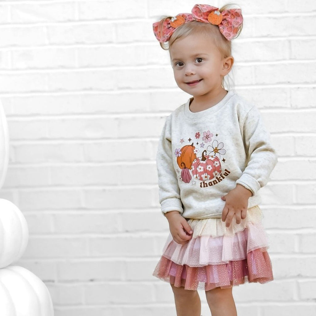 Thankful Pumpkin Daisy Thanksgiving Kids Sweatshirt