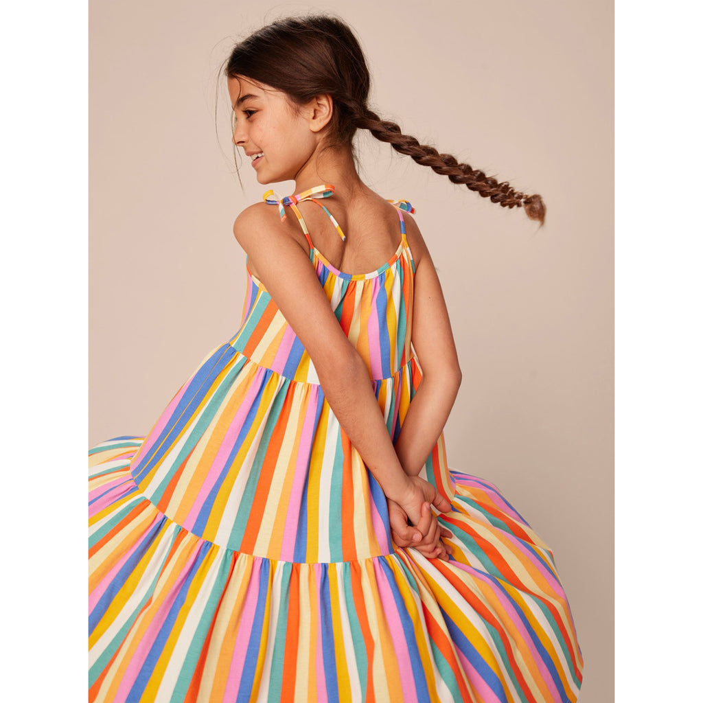 Tie Shoulder Tiered Dress - Lamu Sunset Stripe