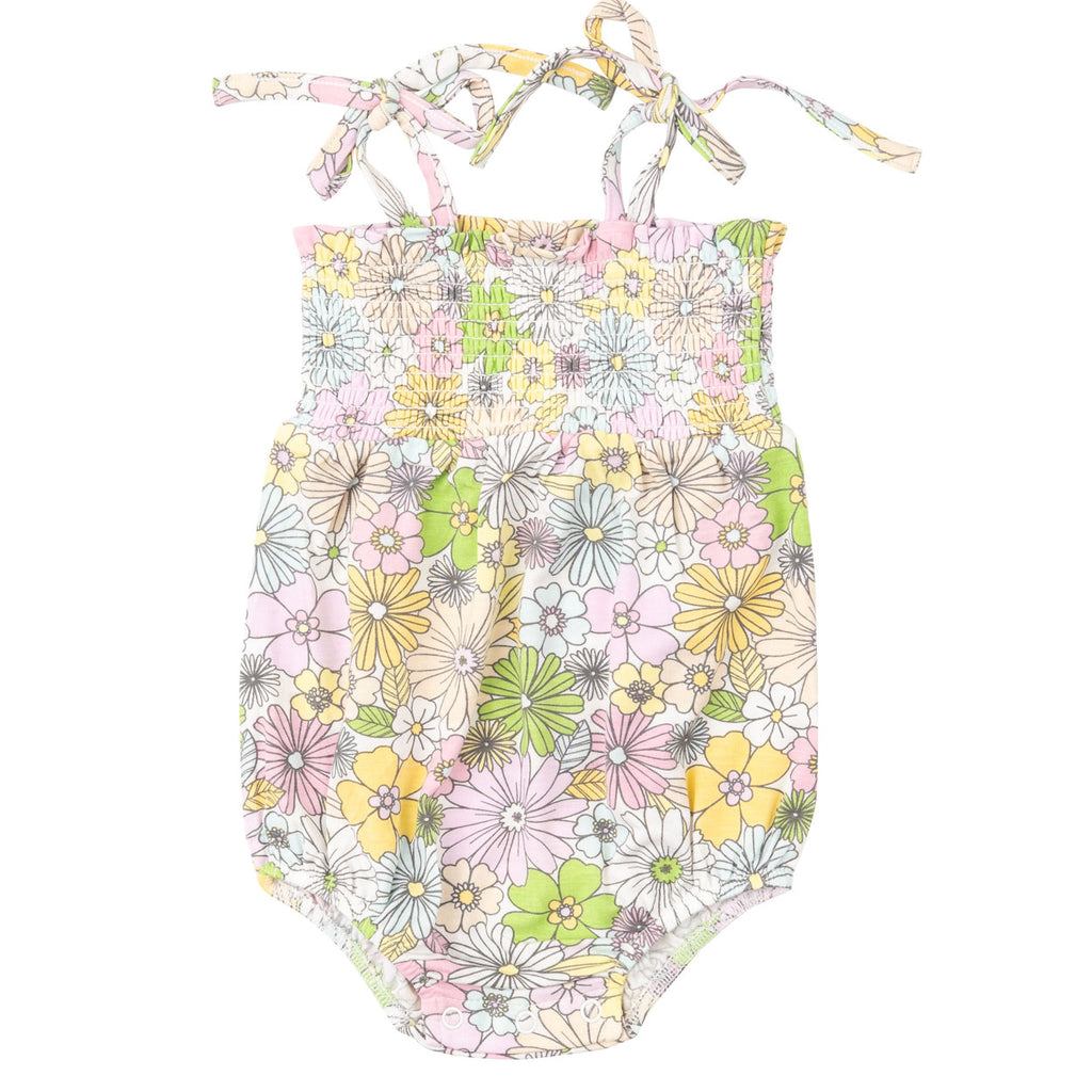 Tie Strap Smocked Bubble - Mixed Retro Floral-OVERALLS & ROMPERS-Angel Dear-Joannas Cuties