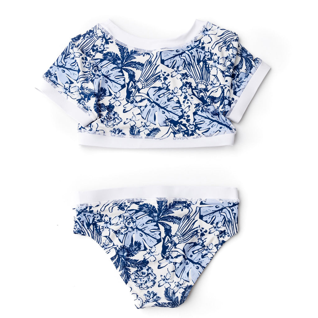 Tiki Tides Girls Cropped Short Sleeve Two Piece Swimsuit