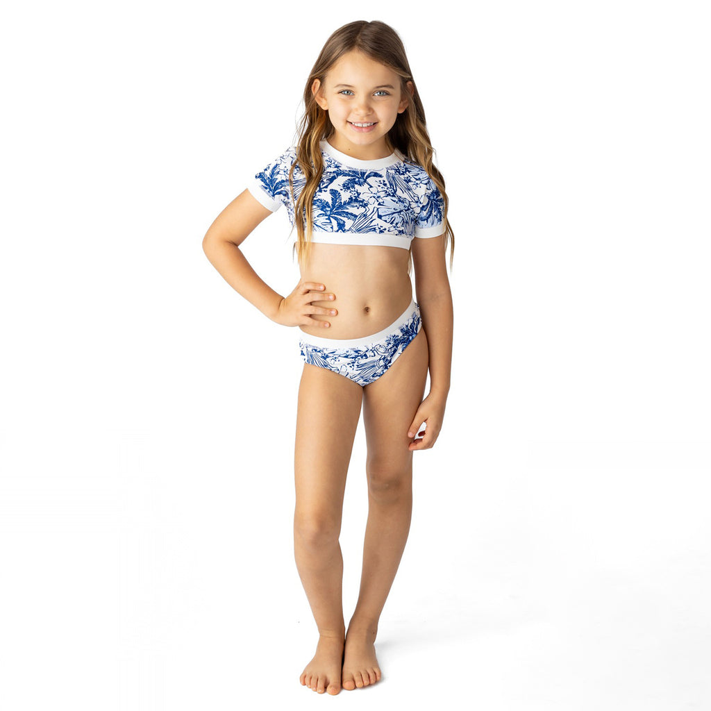 Tiki Tides Girls Cropped Short Sleeve Two Piece Swimsuit