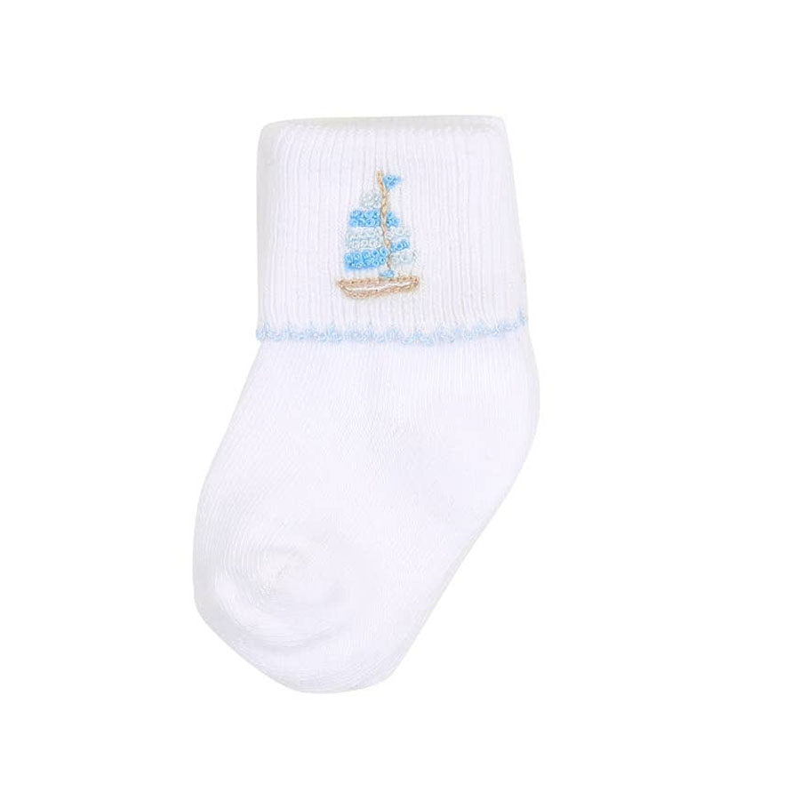 Tiny Sailboat Blue Emb Socks-SOCKS, TIGHTS & LEG WARMERS-Magnolia Baby-Joannas Cuties