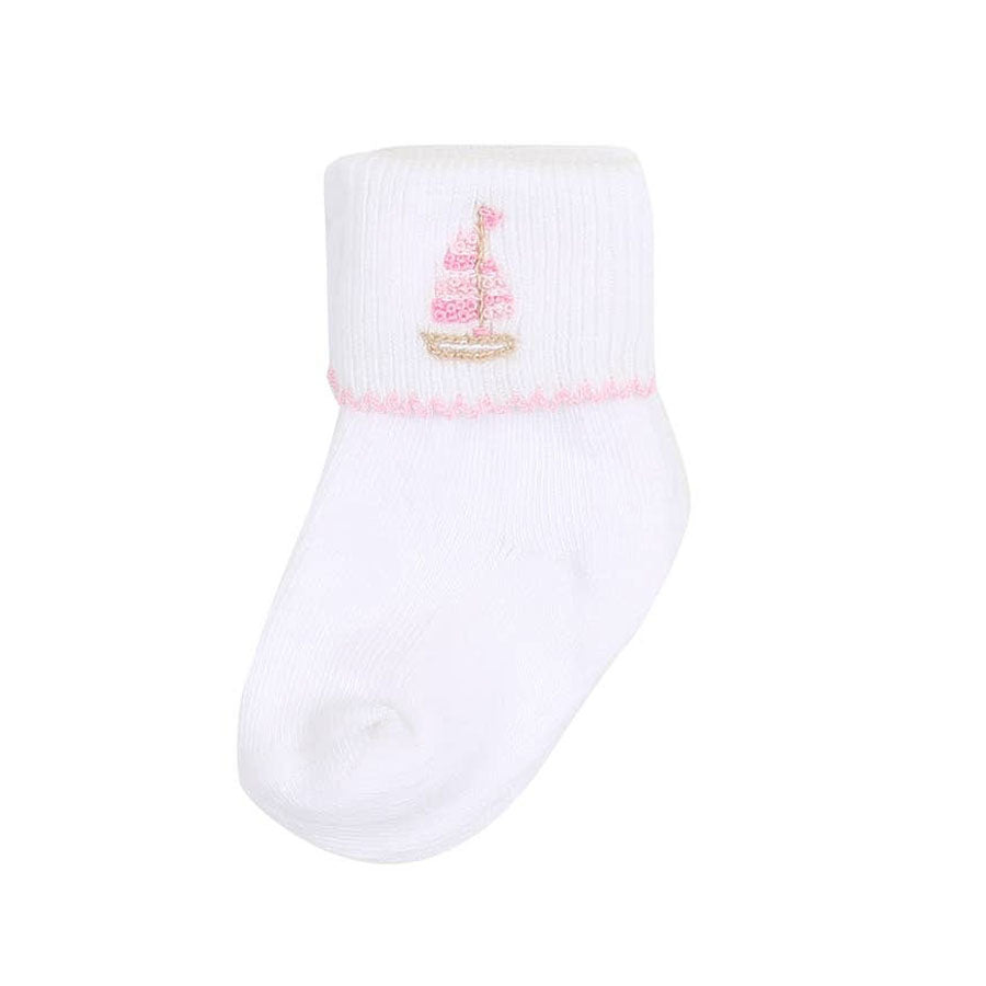 Tiny Sailboat Pink Emb Socks-SOCKS, TIGHTS & LEG WARMERS-Magnolia Baby-Joannas Cuties