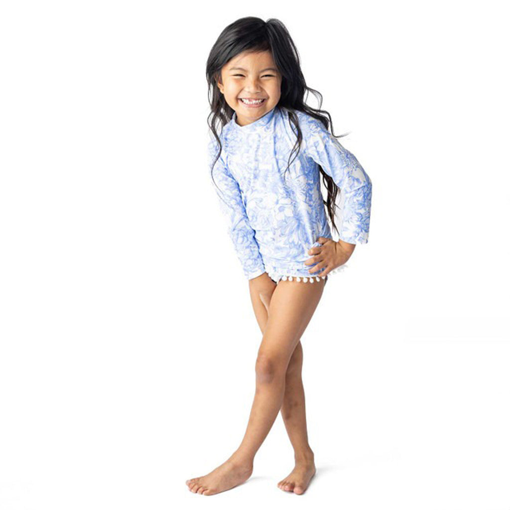 Tropical Blues Girls Rashguard Swimsuit Set