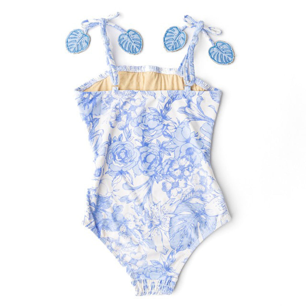 Tropical Blues Girls Smocked One Piece Swimsuit