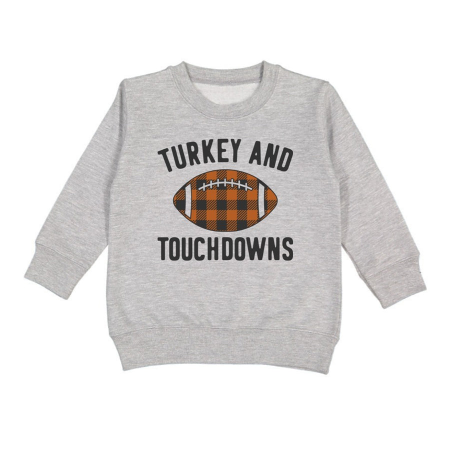 Turkey and Touchdowns Thanksgiving Sweatshirt - Gray-SWEATSHIRTS & HOODIES-Sweet Wink-Joannas Cuties