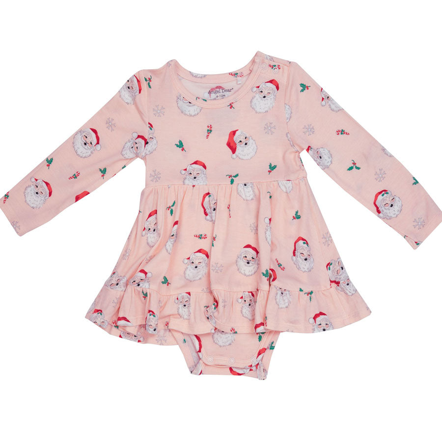 Twirly Bodysuit Dress - Vintage Santa Pink-DRESSES & SKIRTS-Angel Dear-Joannas Cuties
