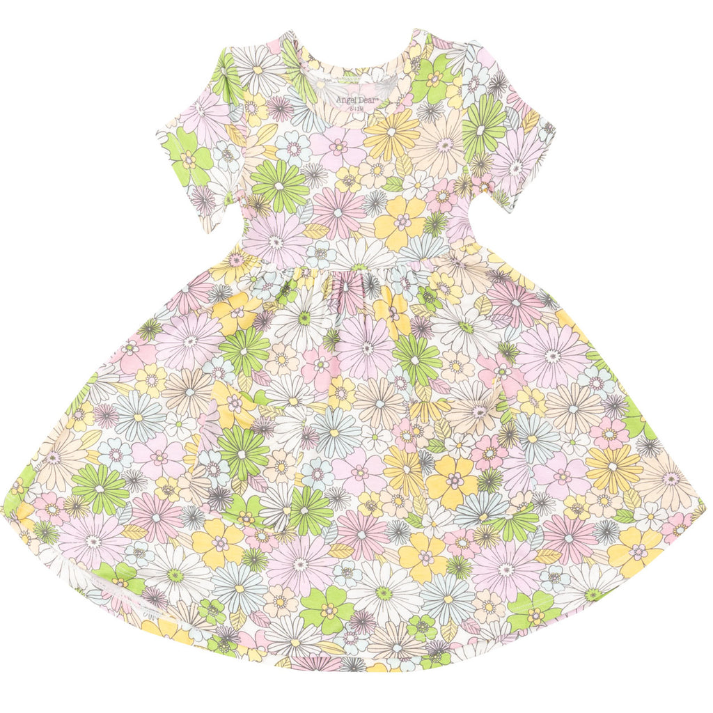 Twirly Short Sleeve Dress - Mixed Retro Floral-DRESSES & SKIRTS-Angel Dear-Joannas Cuties