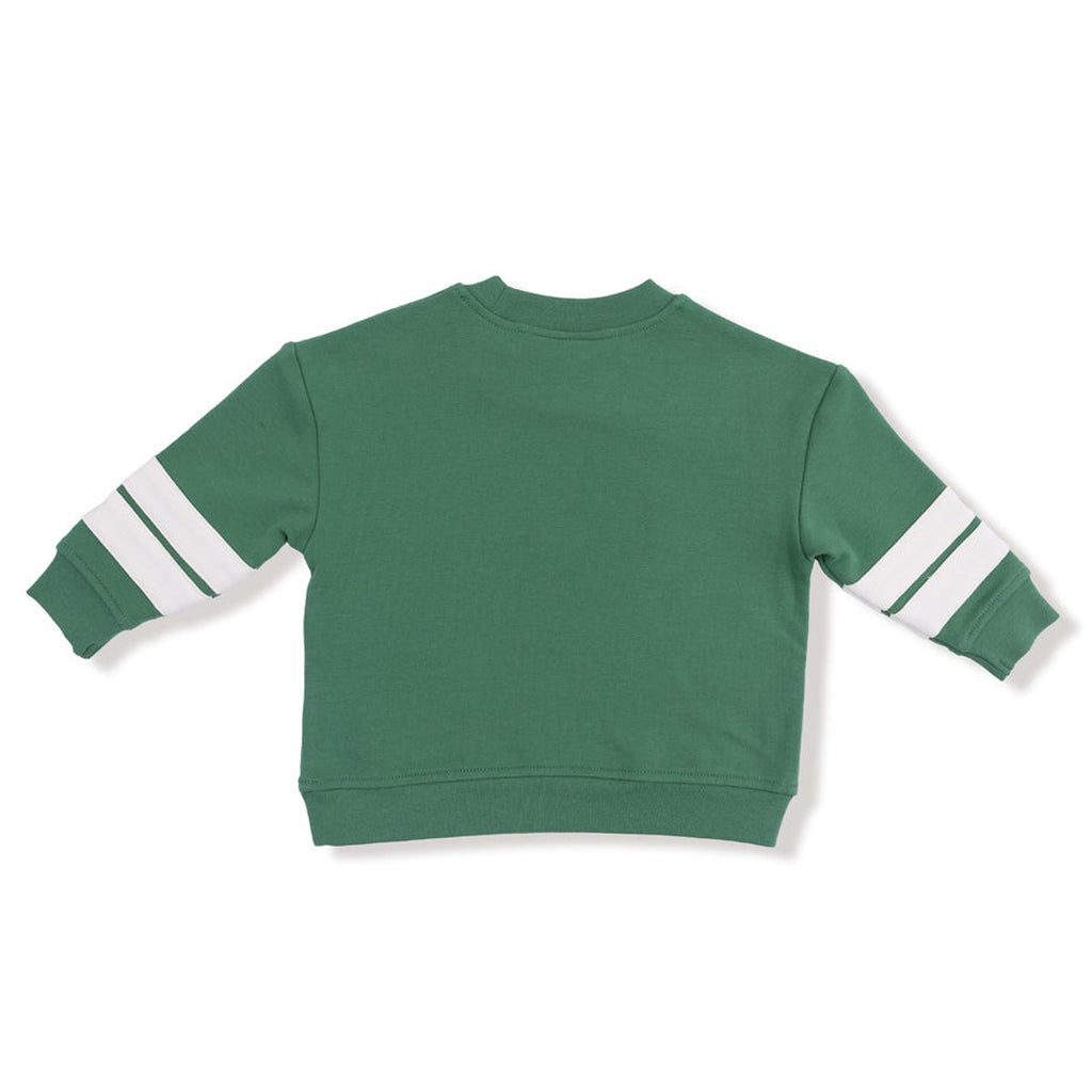 Varsity Green - Cozy Drop Sleeve Sweatshirt with Varsity Stripes