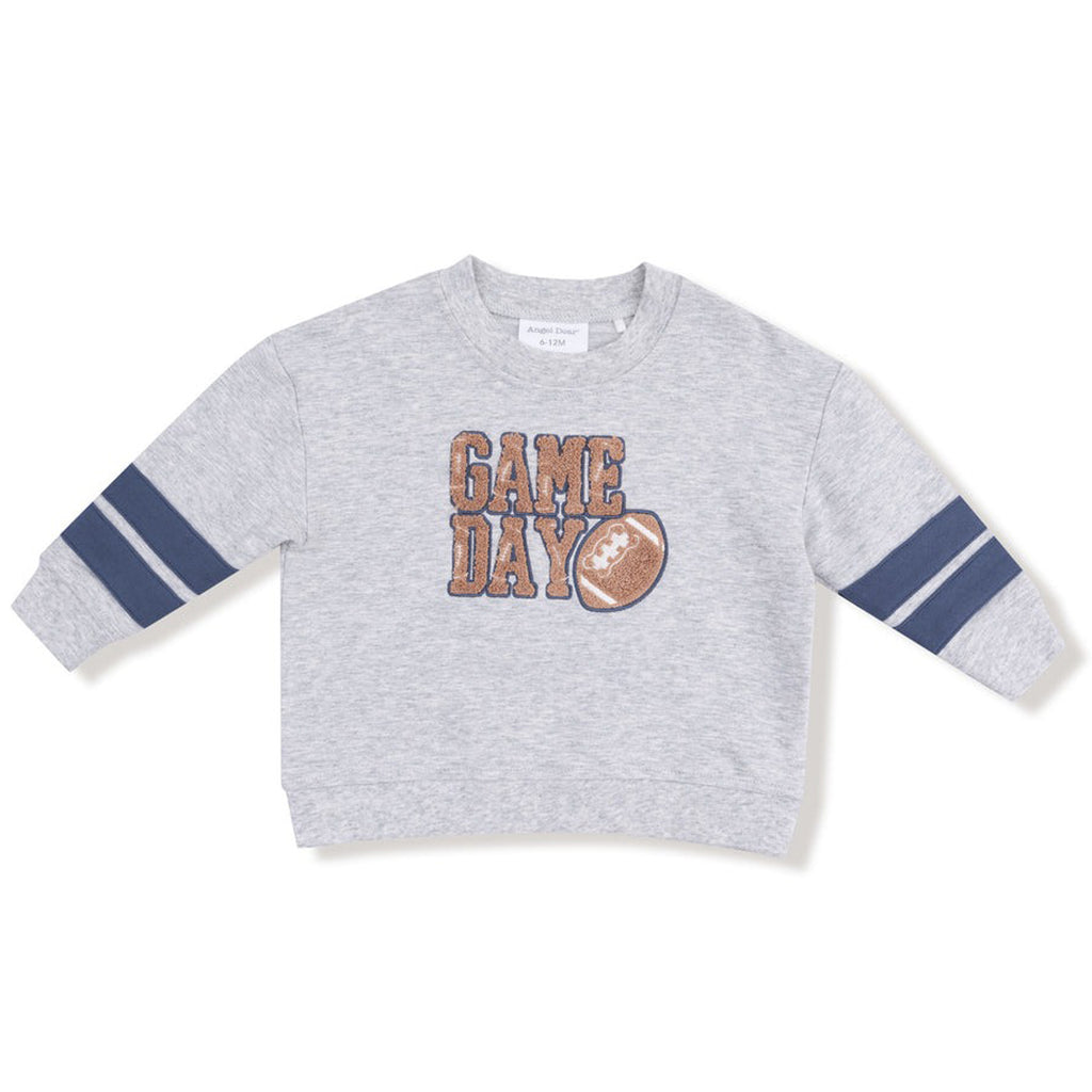 Varsity - Light Grey Cozy Drop Sleeve Sweatshirt with Varsity Stripes