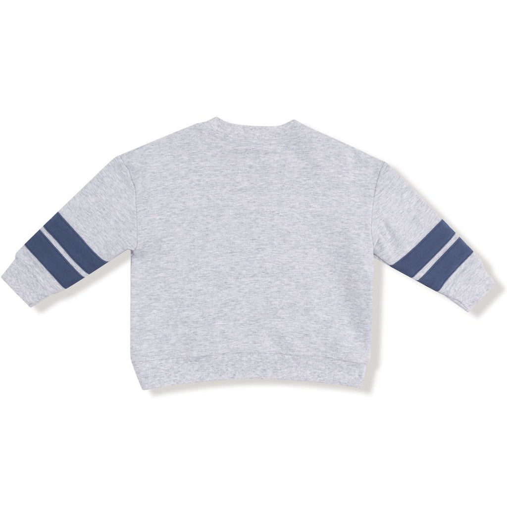 Varsity - Light Grey Cozy Drop Sleeve Sweatshirt with Varsity Stripes