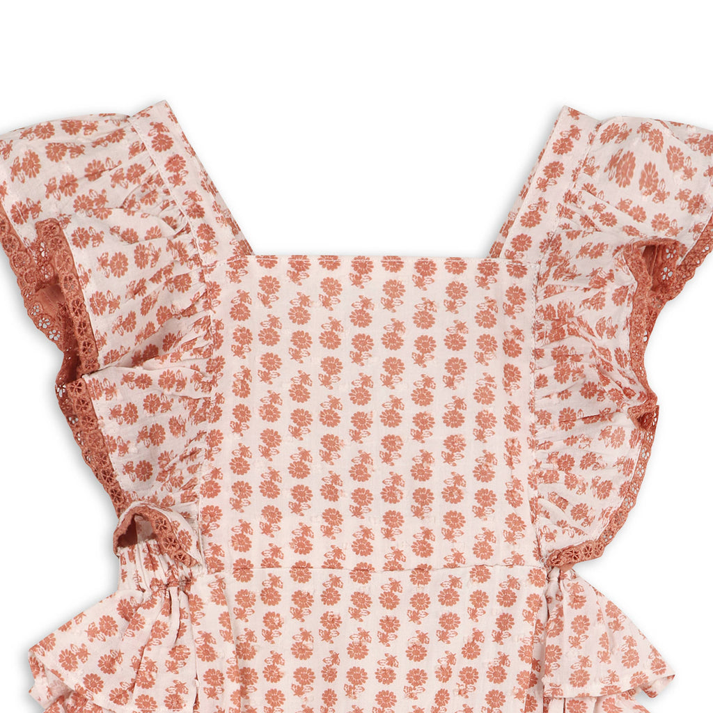Vienna Floral Printed Dotted Dobby Baby Romper