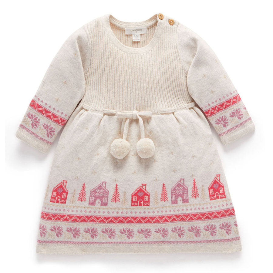 white christmas dresses Village Knitted Dress, 6-12M