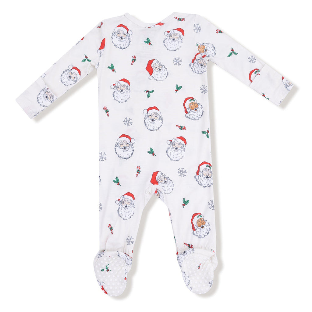 Baby onesie with Christmas-themed pattern on a white background