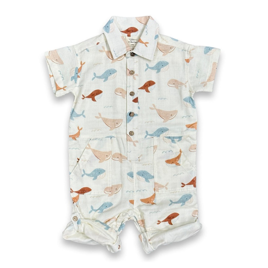 Whales Collar & Button Playsuit Romper