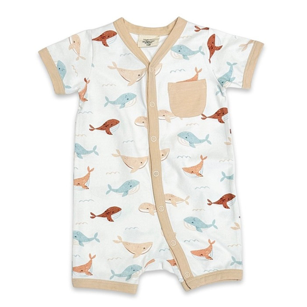Whales Short Sleeve Button Baby Romper