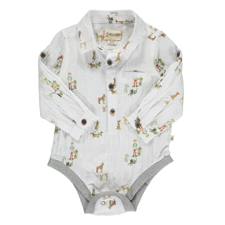White All Over Print Henry Woven Onesie-BODYSUITS-Me + Henry-Joannas Cuties