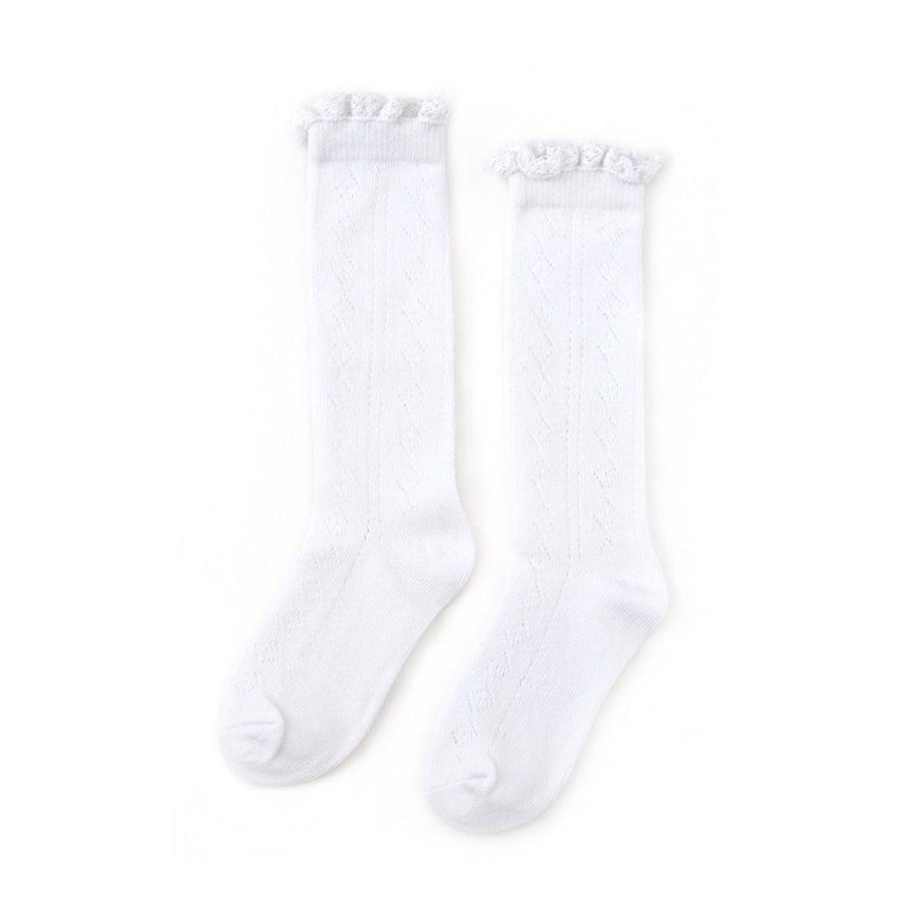 White Fancy Lace Top Knee High Socks-SOCKS, TIGHTS & LEG WARMERS-Little Stocking Co.-Joannas Cuties