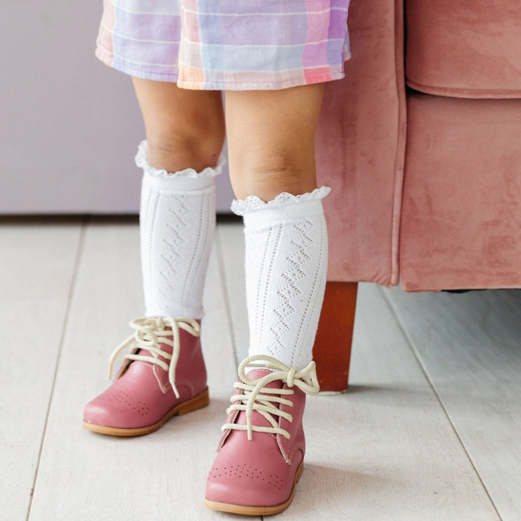 White Fancy Lace Top Knee High Socks-SOCKS, TIGHTS & LEG WARMERS-Little Stocking Co.-Joannas Cuties