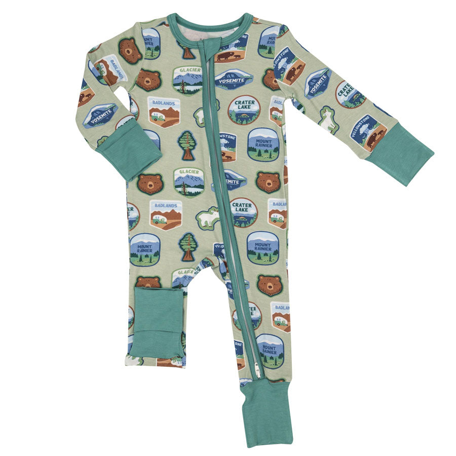2 Way Zipper Romper - National Parks Patches West-OVERALLS & ROMPERS-Angel Dear-Joannas Cuties
