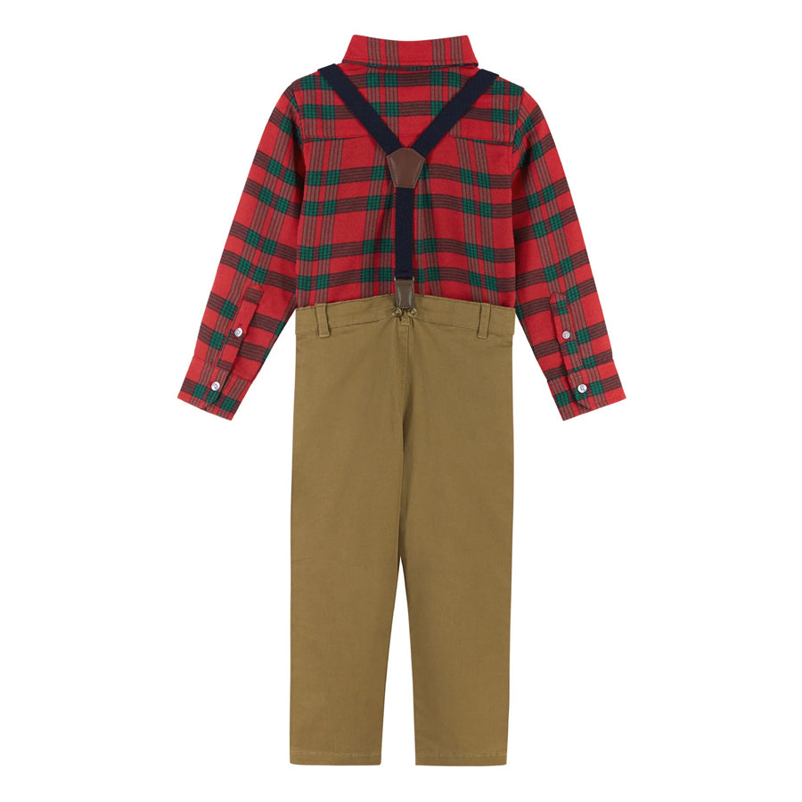4-Piece Red Holiday Plaid Buttondown Shirt & Pant Set-Andy & Evan-Joannas Cuties