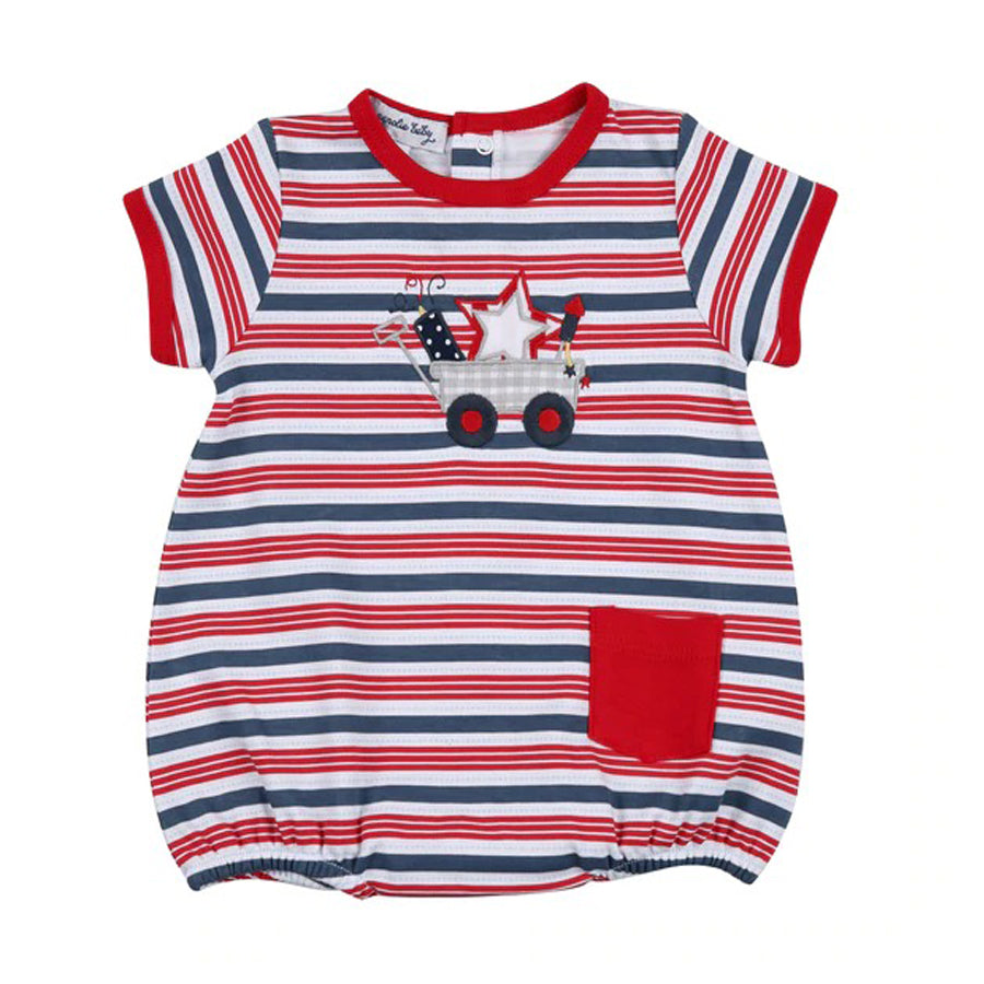 4th Of July Applique Short Sleeve Bubble-OVERALLS & ROMPERS-Magnolia Baby-Joannas Cuties