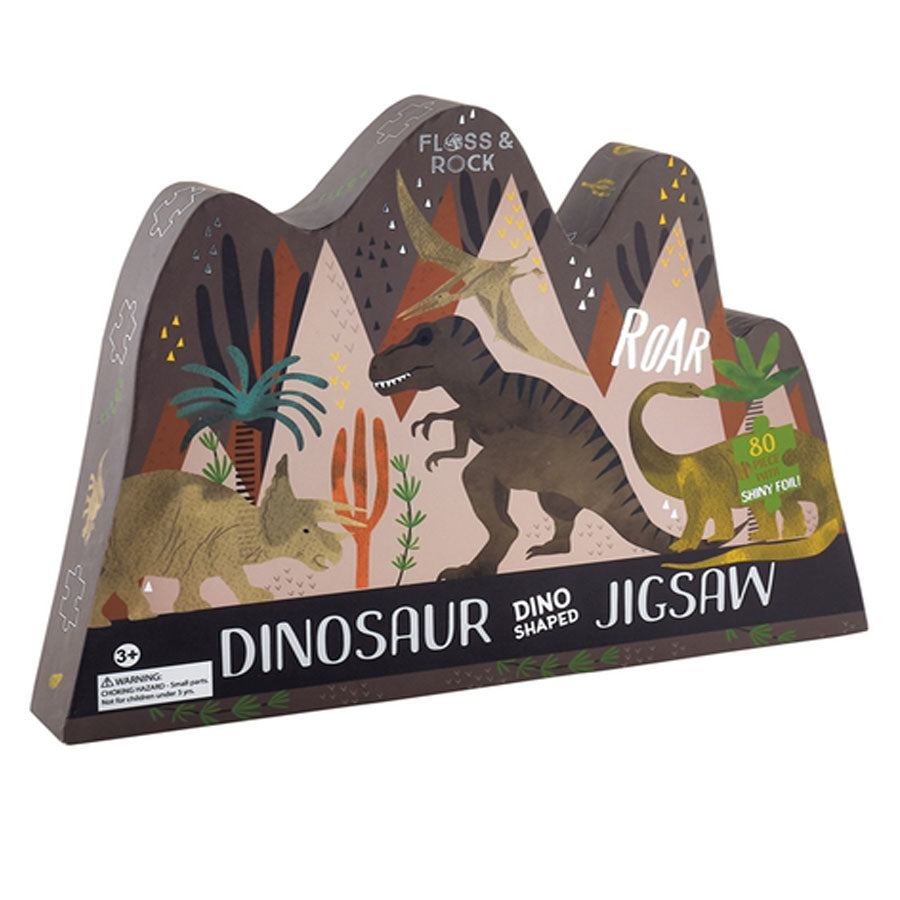 Dino 80pc "Dino" Shaped Jigsaw with Shaped Box-Floss & Rock-Joanna's Cuties