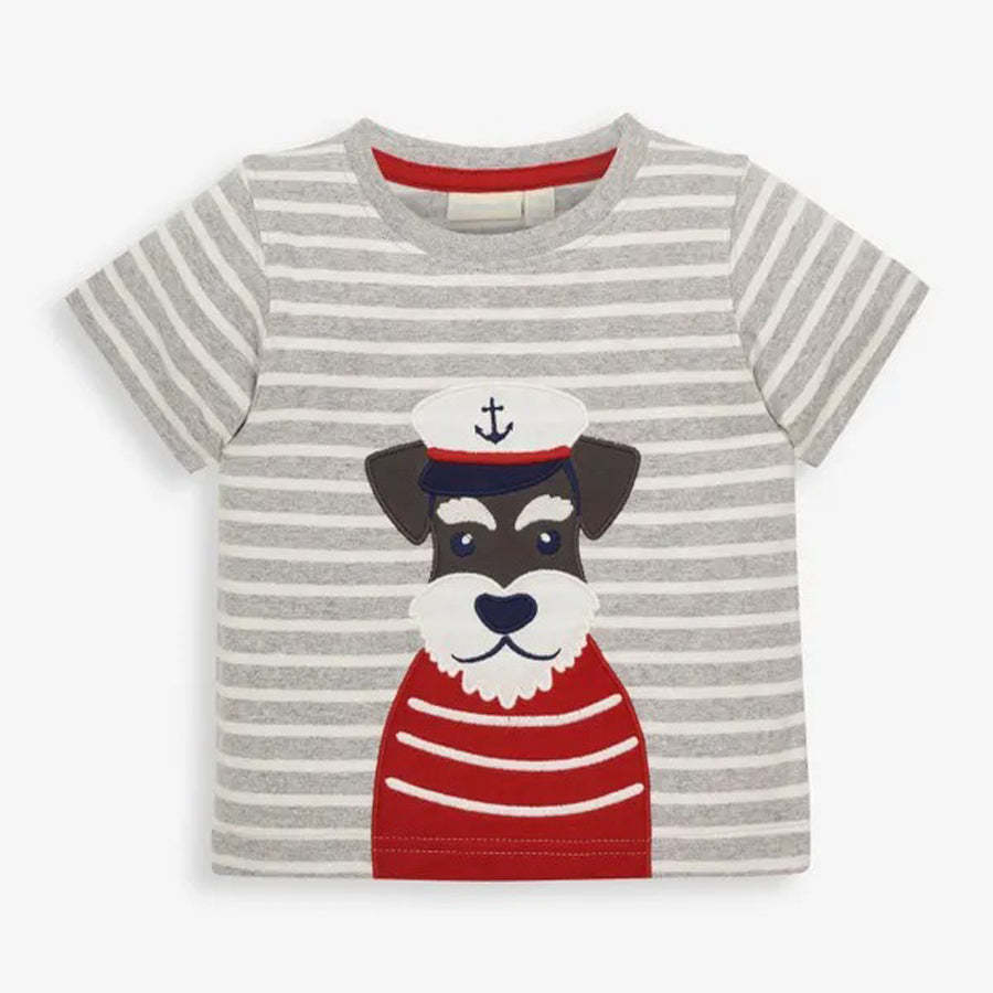 Marl's Grey Nautical Dog Applique T-shirt-TOPS-JoJo Maman Bebe-Joannas Cuties