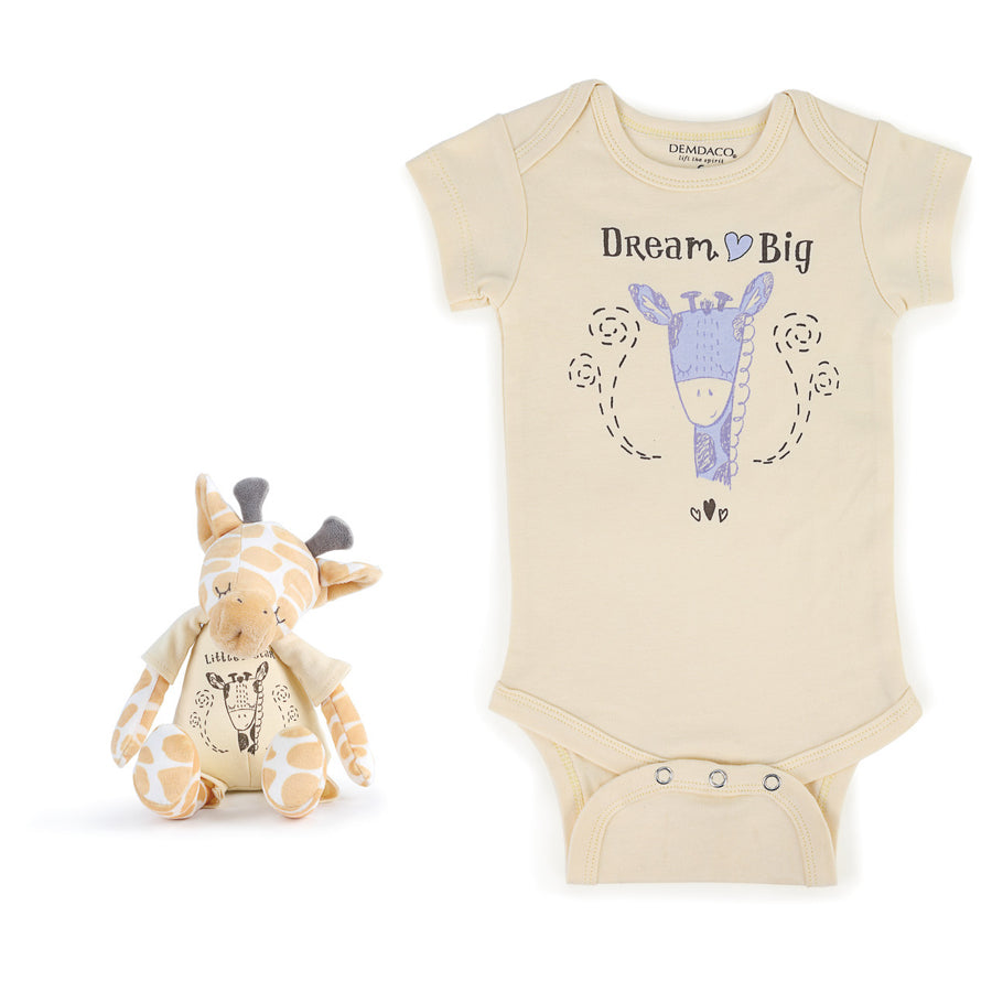 Dream Big Giraffe Snuggle Buddy Onesie and Plush Toy Set-Demdaco-Joanna's Cuties