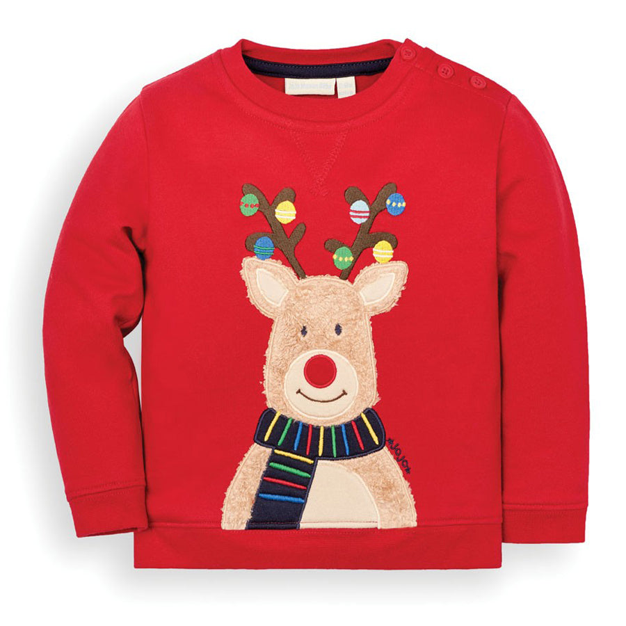Kids' Red Reindeer Sweatshirt - JoJo Maman Bebe - joannas-cuties