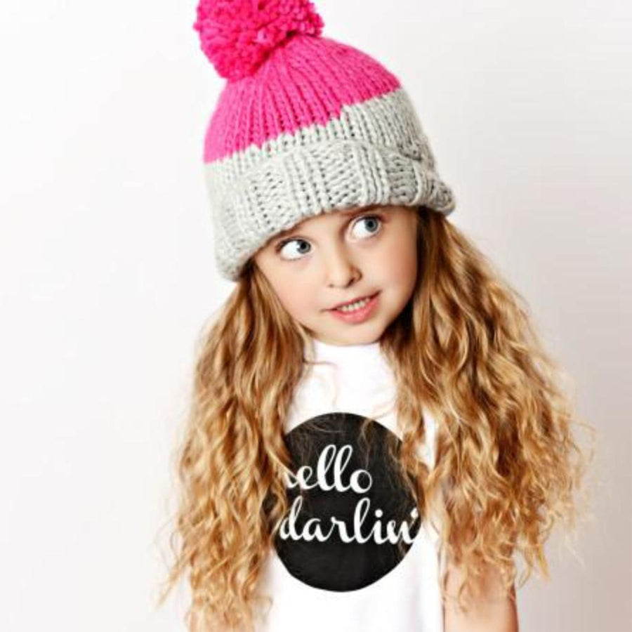 Millie Knit Hat -Grey/Pink - The Blueberry Hill - joannas-cuties