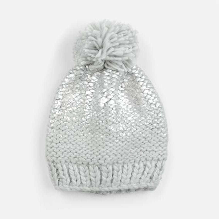 Pearl Metallic Knit Hat, Grey / Silver - The Blueberry Hill - joannas-cuties