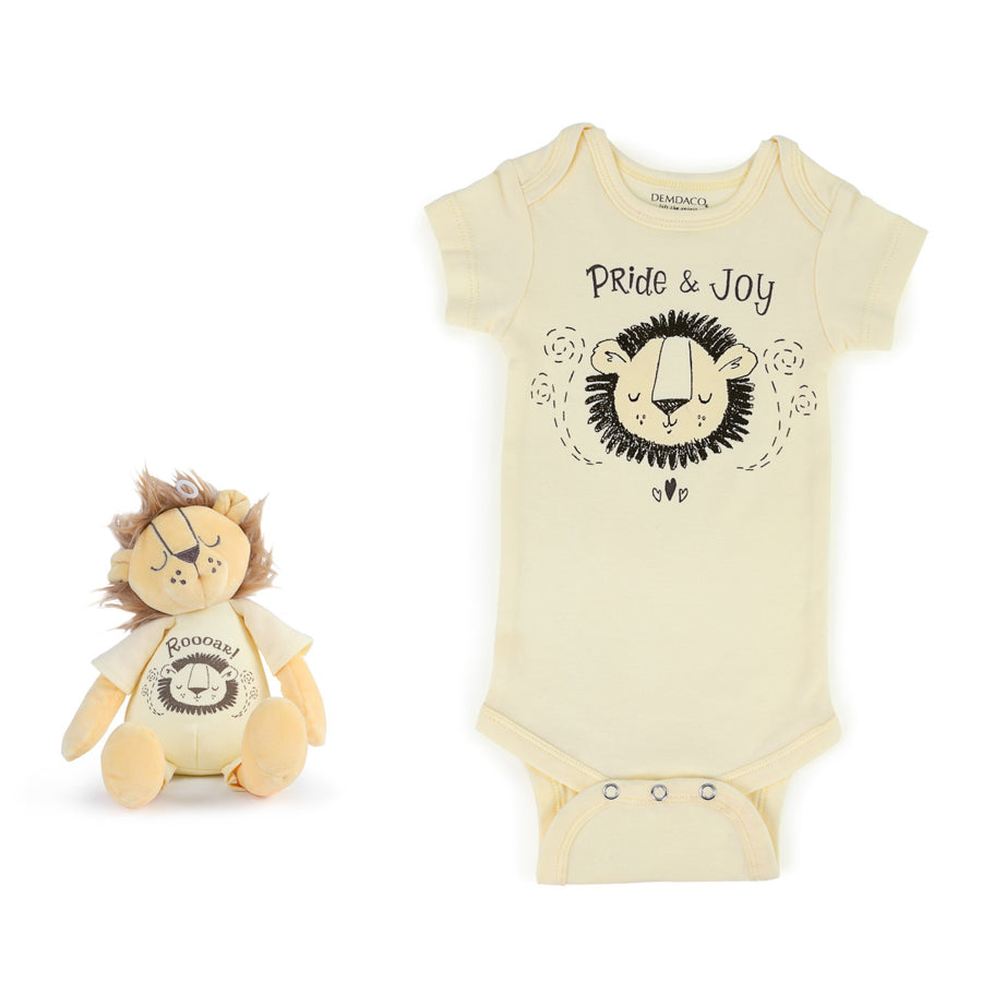 Pride and Joy Lion Snuggle Buddy Onesie and Plush Toy Set-Demdaco-Joanna's Cuties