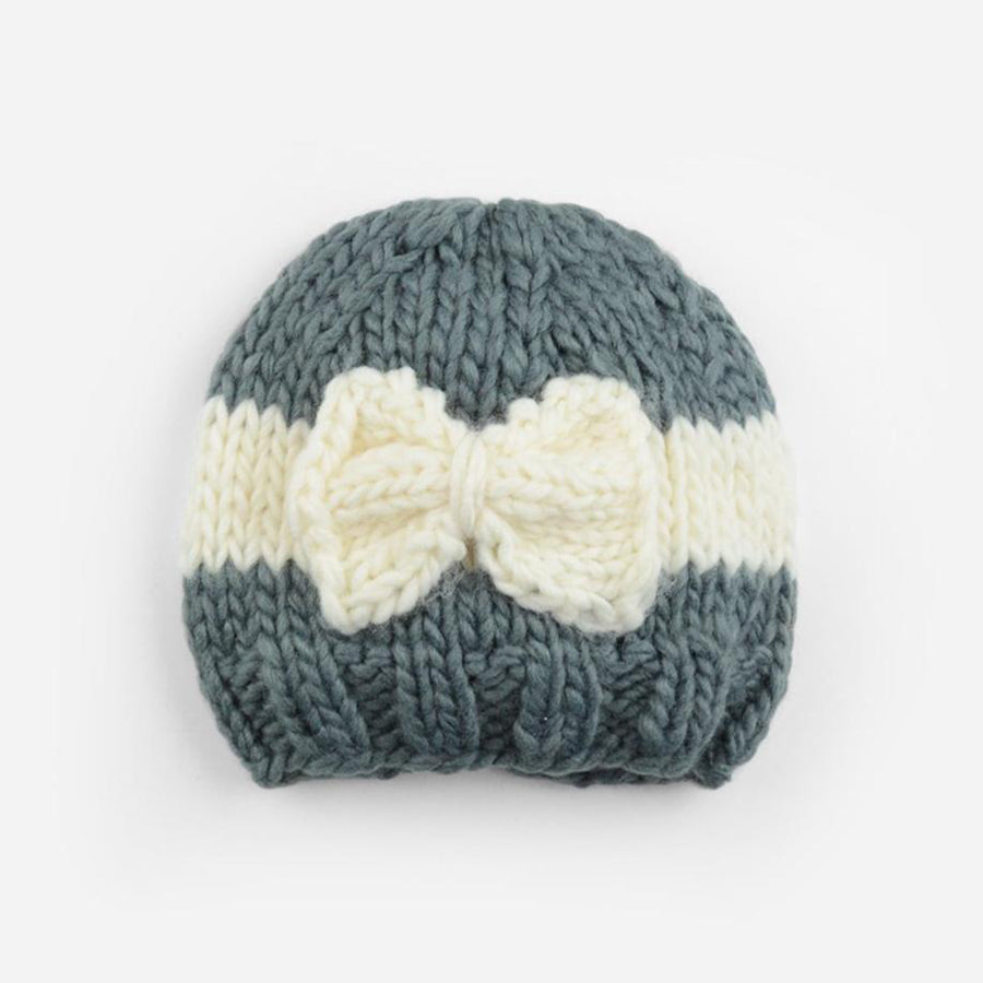 Sabrina Bow Knit Hat - Grey/Cream - The Blueberry Hill - joannas-cuties