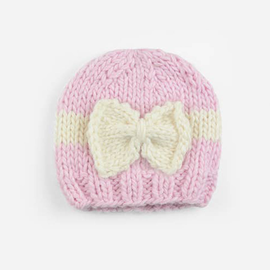 Sabrina Bow Knit Hat, Pink / Cream - The Blueberry Hill - joannas-cuties