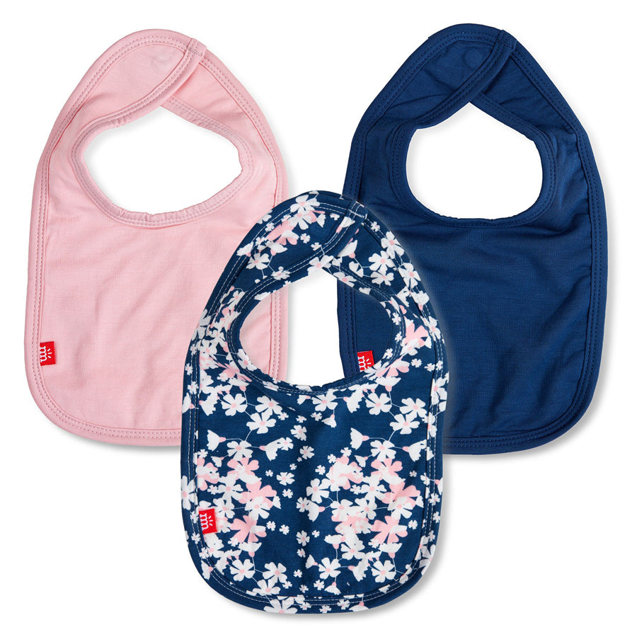 Baby One Size 3-Pack Floral Aberdeen Bibs in Navy/Pink-Magnetic Me-Joanna's Cuties