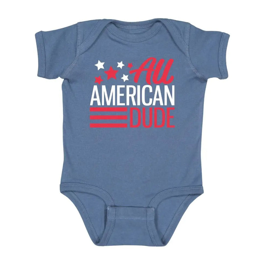 All American Dude Short Sleeve Bodysuit - 4th of July Baby-BODYSUITS-Sweet Wink-Joannas Cuties