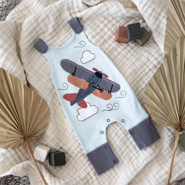 Applique Harem Romper - Moonbeam Airplane-OVERALLS & ROMPERS-L'ovedbaby-Joannas Cuties