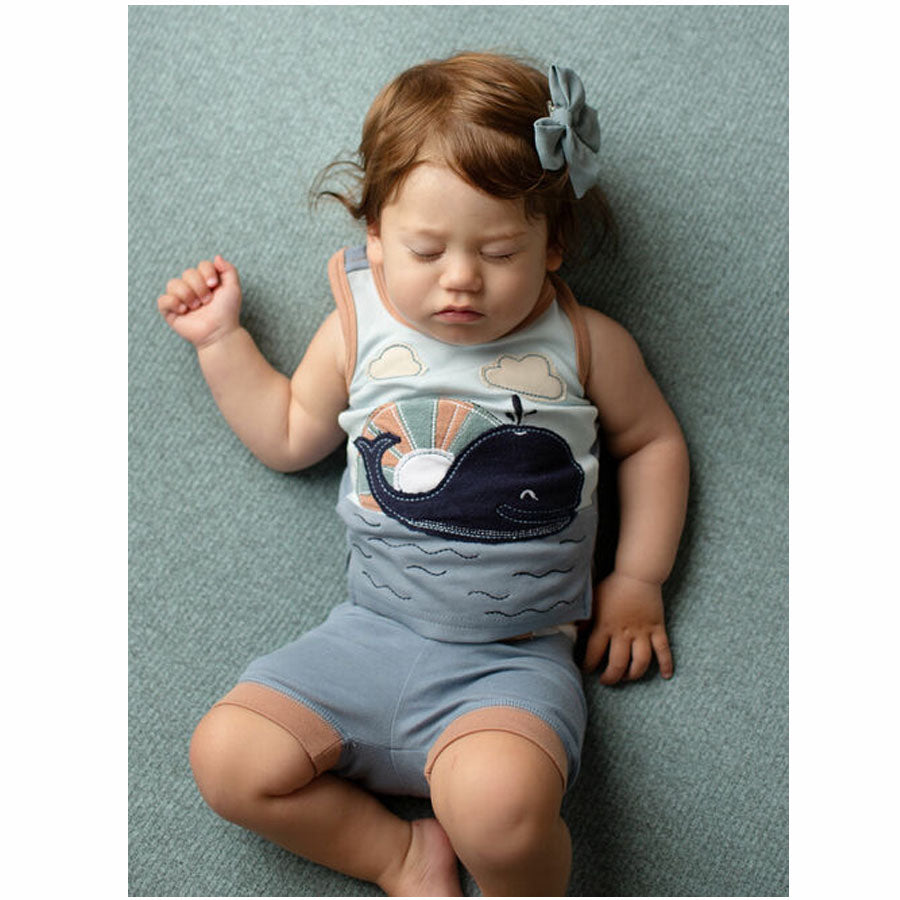 Organic Appliqué Tank & Bike Short Set In Whale-OUTFITS-L'ovedbaby-Joannas Cuties