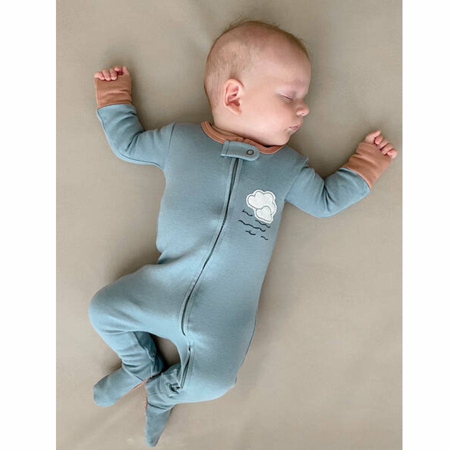 Appliqué Zipper Baby Organic Footie In Pool/Adobe-FOOTIES-L'ovedbaby-Joannas Cuties