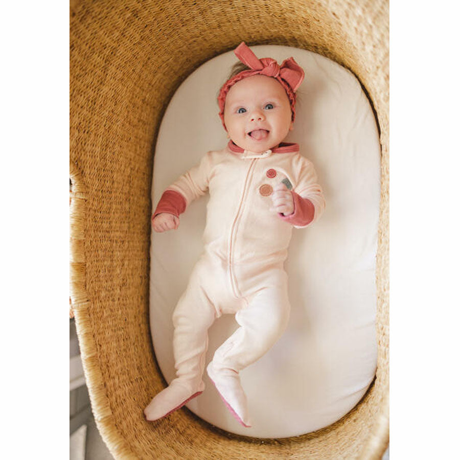 Appliqué Zipper Baby Organic Footie In Blush/Sienna-FOOTIES-L'ovedbaby-Joannas Cuties